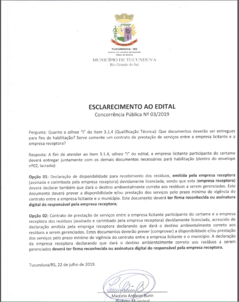 AVISO DE PUBLICAÇÃO DE ESCLARECIMENTO AO EDITAL CNC 03_2019